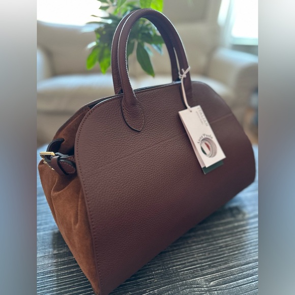 Viral Anna Paola Genuine Bruciato Brown Italian Leather & Suede Satchel Tot… - Picture 12 of 15